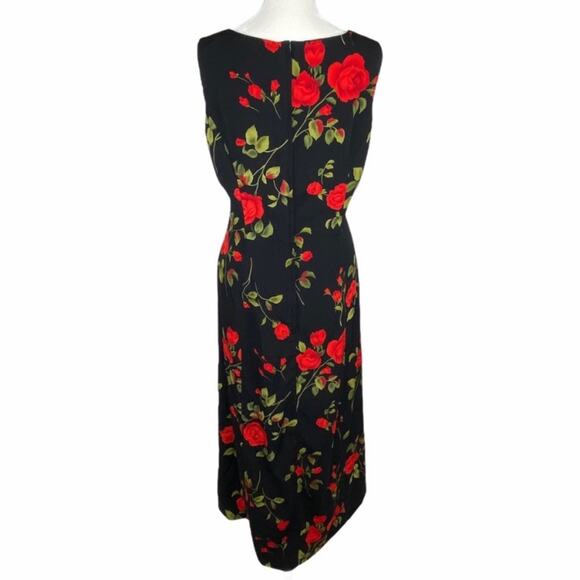 Vintage Studio1 Size 6/8 Red Rose Floating Floral Print Sleeveless Midi Dress - Picture 10 of 13